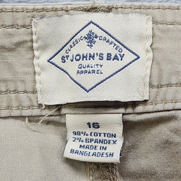 Vintage St Johns Bay Pants Women 16 Tan Khaki Cargo Capri Drawstring Hem Stretch - Picture 4 of 11